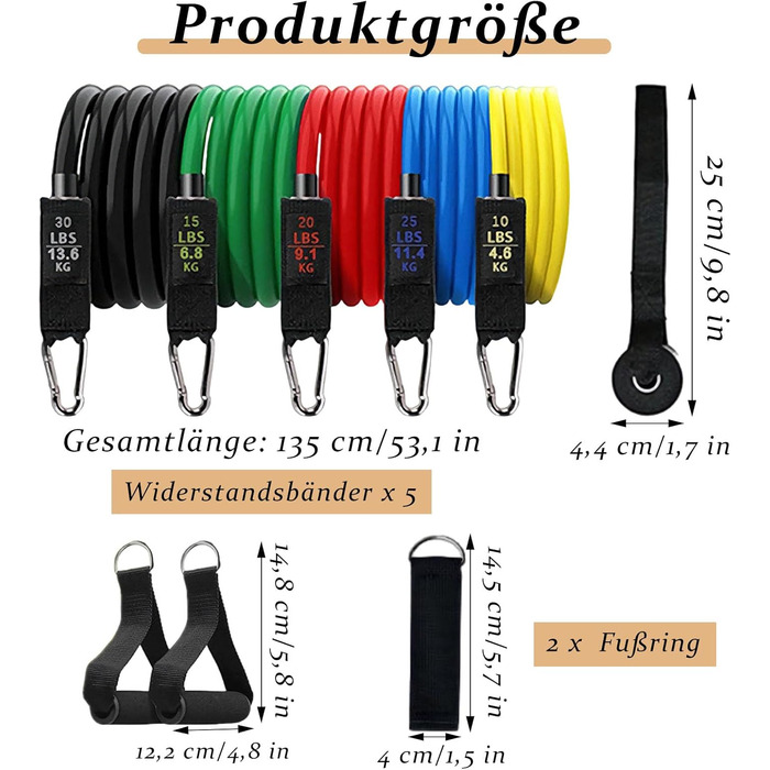 Набір гумових еспандерів для фітнесу з ручками 5 шт. Resistance Bands для пілатесу, йоги, силових тренувань вдома