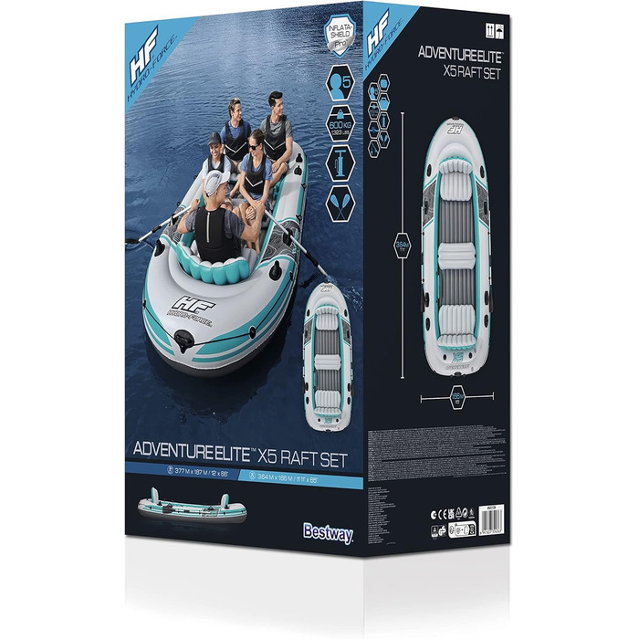 Надувний човен Bestway Hydro-Force Adventure Elite X5, 5-місний, з насосом, веслами, сидіннями, сумкою для речей та чохлом