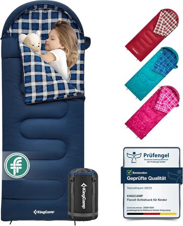 Спальний мішок дитячий KingCamp Flannel, 7°C, Navy, для дітей до 140 см, 4 сезони, водонепроникний, компактний