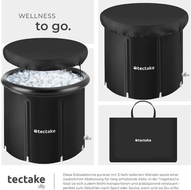 Тектейк® Ванна для криотерапії з кришкою, бак для крижаних ванн, ванна для холодної терапії, бак для льоду, надувна ванна, складана ванна для дорослих - Ø 90 x 75 см