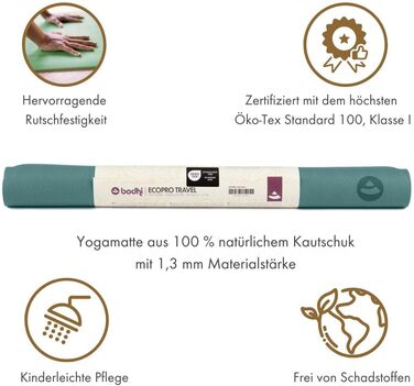 Йога-мат Bodhi ECO PRO Travel 100% натуральний каучук, легкий, складаний, не ковзає, екологічний, професійний, для йоги та пілатесу, для подорожей, 185x60x0,13 см