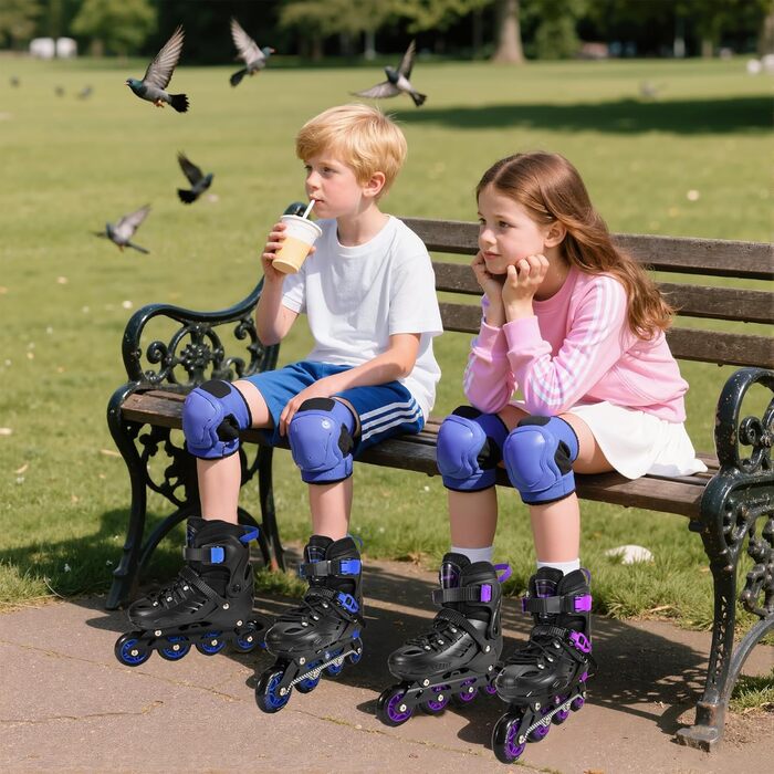 Регульовані ролики для дітей (хлопчики та дівчатка) - чорно-сині, розмір M