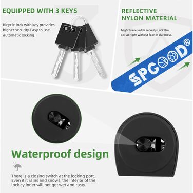 Надійне велозамок з 3 ключами, 90 см, проти крадіжок, з водонепроникним чохлом для велосипеда, електросамоката, електровелосипеда, MTB, мотоцикла, вантажного велосипеда, 870 мм, чорний/темно-синій