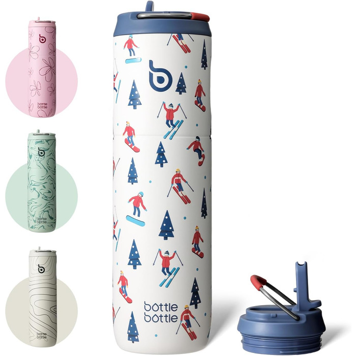 Термос пляшка BOTTLE BOTTLE 680 мл з трубочкою, кришкою та ручкою для спорту, подорожей, фітнесу, нержавіюча сталь, двошарова, герметична (для лижного спорту)