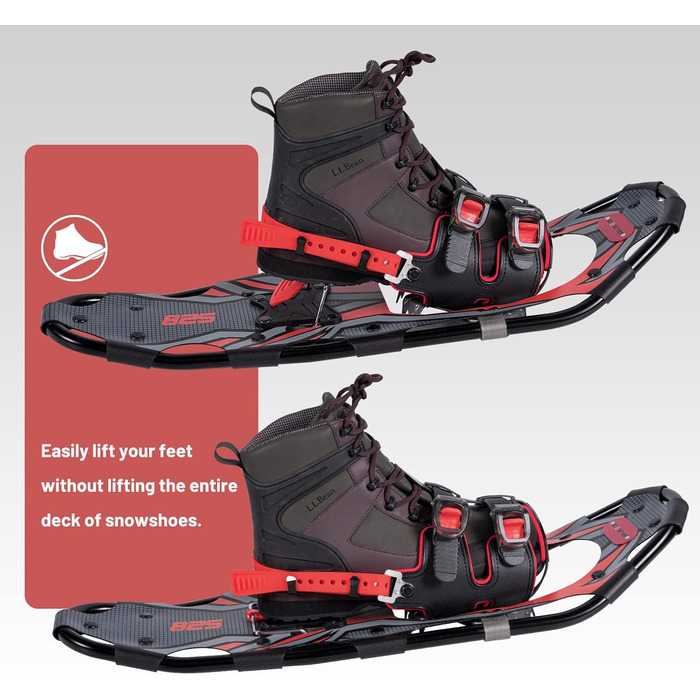 Снігоступи G2 21/25/30/36 дюймів: легкі, з коробкою для пальців, EVA-підкладкою, фіксатором, підйомником п'ятки, гнучким шарніром, міцним ремінцем, трекінговими палками, сумкою для перенесення та сніговими ковпачками (5 кольорів). Максимальне навантаження: 200 фунтів