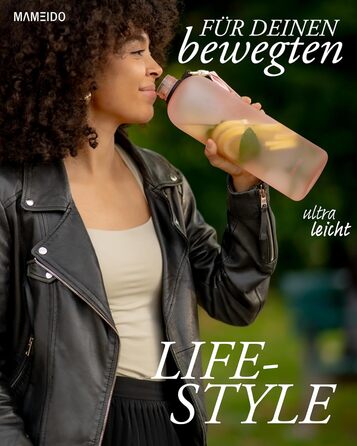 Фляга для води MAMEIDO 1 л з позначками часу, для спорту, фітнесу та офісу, BPA free, Flamingo Pink