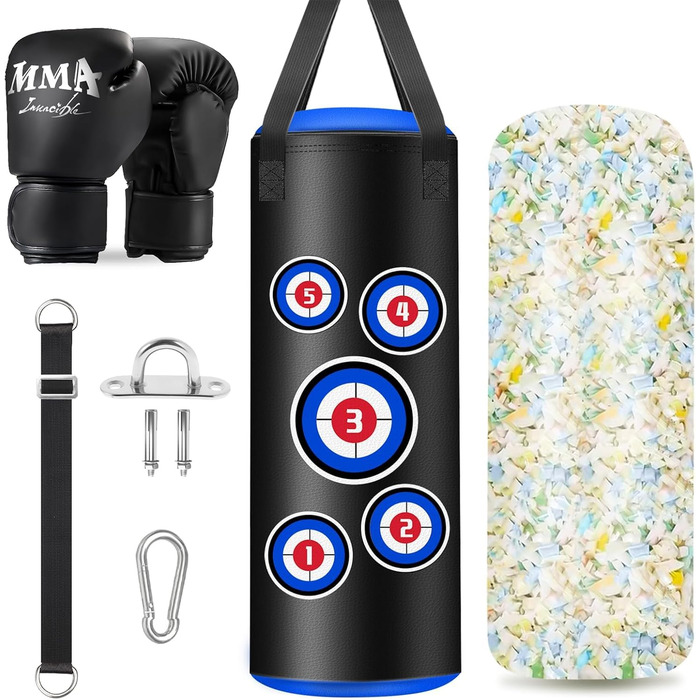 Боксерський мішок наповнений, підвісний комплект, 60 см, для дітей, мікрофібра, шкіра, важкий, для кікбоксингу, фітнесу, ММА, греплінгу, муай-тай