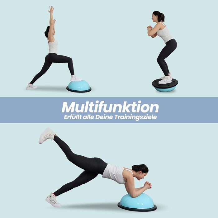 Балансувальний напівм'яч DH FitLife Balance Ball 60 см, до 200 кг, з насосом і 2 фітнес-стрічками, синій – баланс борд для йоги та фітнесу