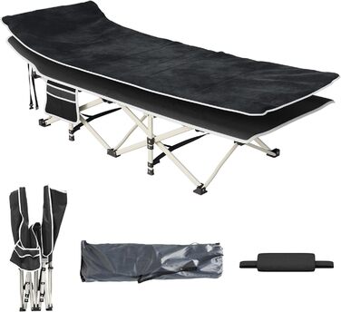 Зручне розкладне ліжко YITAHOME для кемпінгу та відпочинку на природі. Міцне, розкладне ліжко з матрацом, чорного кольору. Ідеально для подорожей та відпочинку на відкритому повітрі.