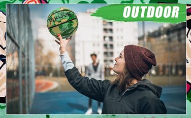 Баскетбольний м'яч Jicsetk, розмір 5/7, дитячий, для гри в приміщенні та на вулиці (камуфляжний, зелений)