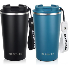 Термокружка для кави GLEKGLEK Coffee to go 510 мл, ізольована дорожня чашка з кришкою, набір 2 шт., термобокал для авто