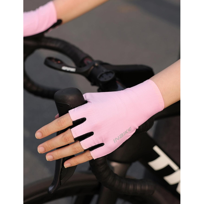 Велосипедні рукавички INBIKE Habfinger для чоловіків, літні, ударостійкі, дихаючі, світловідбиваючі, зелені (L, Рожевий)