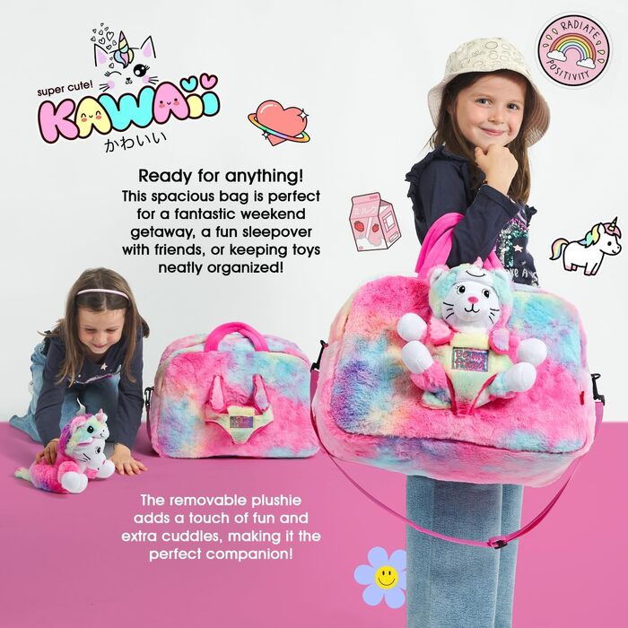 Дитячий рюкзак PERLETTI Kawaii Єдиноріг для дівчаток 3-6 років, знімна плюшева іграшка кішка, м'яка багатоколірна сумка-рюкзак для дитсадка та спорту, веселка