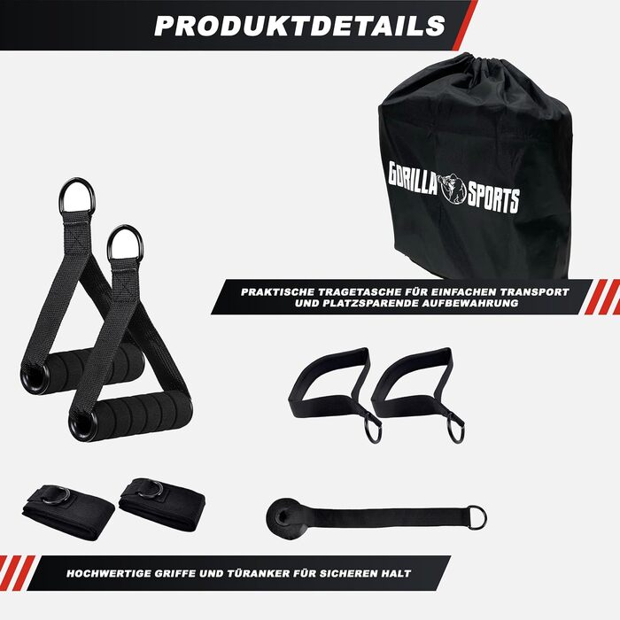 Набір для пілатесу GORILLA SPORTS® з регульованою стійкою, еластичними стрічками та петлями для рук та ніг - для дому, фітнесу та силових тренувань