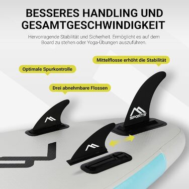 Надувна SUP-дошка MSPORTS з аксесуарами: регульоване весло, якісний насос, 2 веслових стрижні, водонепроникний чохол для смартфона, багатофункціональна сумка, сіро-синя