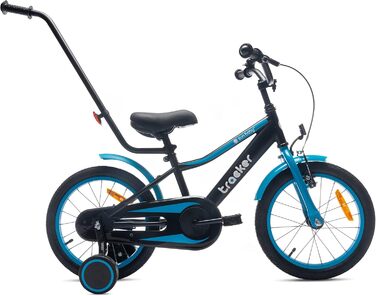 Дитяче велосипед Sun Baby Tiger Tracker 14/16 дюймів для хлопчиків. Легкий, з додатковими колесами та штовхачем, 2-6 років. BMX, блакитний.