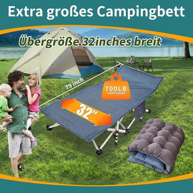 Кемпінгове ліжко з матрацом, розкладне, для відпочинку на природі та вдома (200 кг)