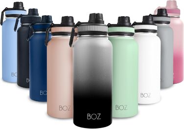 Термобутилка BOZ з нержавіючої сталі 1л, герметична, ізольована, BPA-free, для газованої води та спорту, чорний градієнт