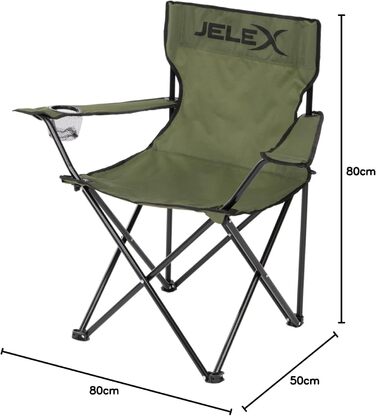 Кемпінговий стілець JELEX Expedition зі спинкою, підлокітниками та тримачем для напоїв, легкий у складанні. Водо- та брудовідштовхуючий, колір: зелений