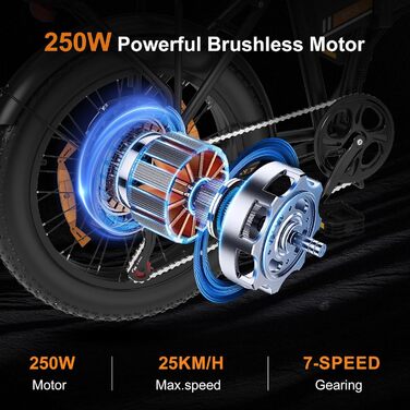 Електровелосипед HITWAY 20x4.0 Fat Tire, складаний, 250 Вт, знімний акумулятор 12Ah 36V/48V, для гір, пляжу і снігу