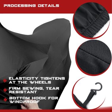 Покривало для мотоцикла та скутера в гараж (XXL, чорний) — дихаюча еластична тканина для захисту від пилу, 200-221 см