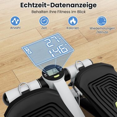 Міні степер GYMAX для дому з мотузками, LCD-монітором та регульованою висотою, до 100 кг, білий