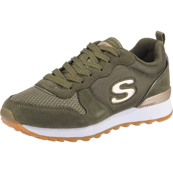 Кросівки жіночі Skechers OG 85 Goldn Gurl оливкові замша/нейлон/сітка з золотистою окантовкою, 38 EU