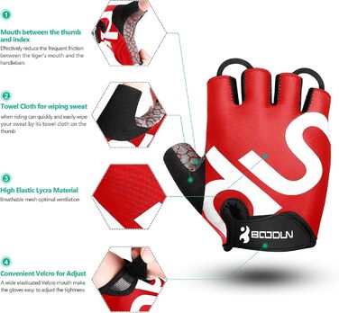 Велосипедні рукавички чоловічі Daen Soer - рукавички напівпальці для гірського велосипеда, шосе, даунхілу, повсякденного використання (червоні, M)