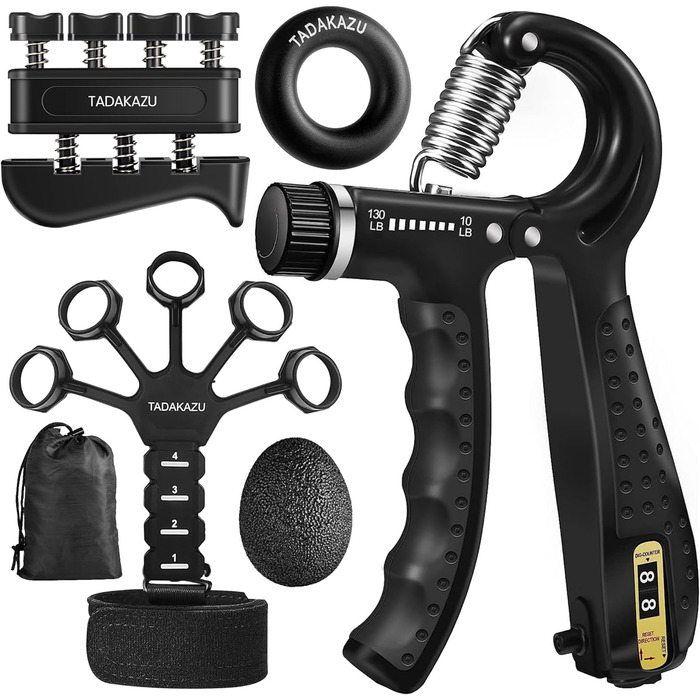 Набір для тренування сили хвата TADAKAZU (5 шт.) - регульований набір для кисті, пальців, передпліччя, м'язового розвитку та відновлення після травм, чорний