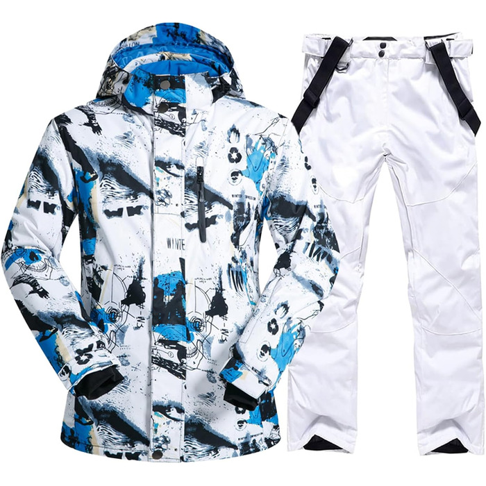 Чоловічий комплект гірськолижний: куртка та штани ALSOGO, водонепроникний, вітронепроникний, з капюшоном, для сноуборду та гірськолижного спорту, колір білий