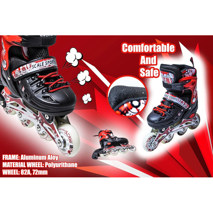 Дитячі ролики-кольоротки з підсвічуванням – ролики для дітей, чорно-білі (чорно-червоні, S)