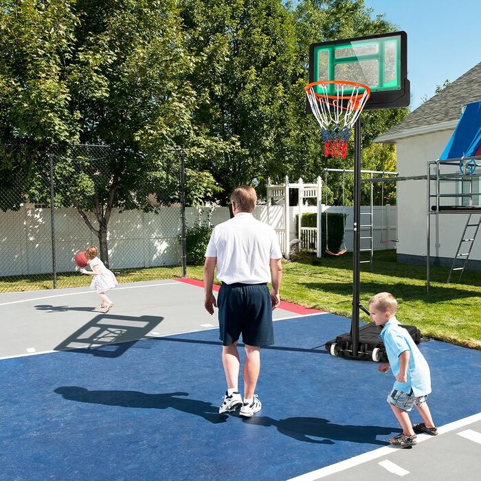 Баскетбольний кошик GOPLUS вуличний для дітей та підлітків, регульована висота 90-210 см, портативний стійкий баскетбольний стенд з колесами та щитом 76x50 см (Зелений)