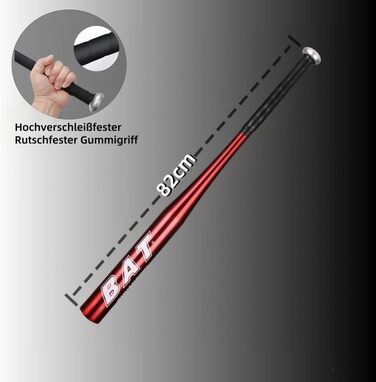 Бейсбольна бита 82 см (32 дюйми), алюмінієва з неслизькою ручкою, для самозахисту та бейсболу (червона)