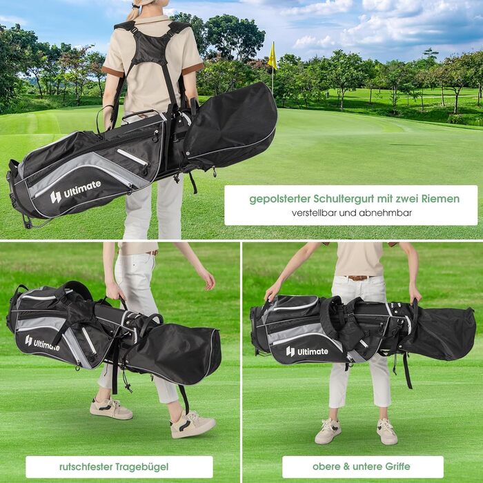 GYMAX Гольф-сумка-стійка, переносима, з 14 відділеннями та 6 кишенями, з капюшоном від дощу та ручкою для перенесення, для чоловіків та жінок, сірого кольору