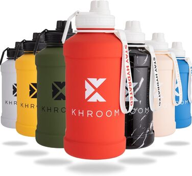 Фляга для води Khroom Edelstahl 1.3L та 2.2L: металева, нержавіюча сталь, для спорту та відпочинку, BPA-free, стійка до витоку, придатна для миття в посудомийній машині, зелено-чорна
