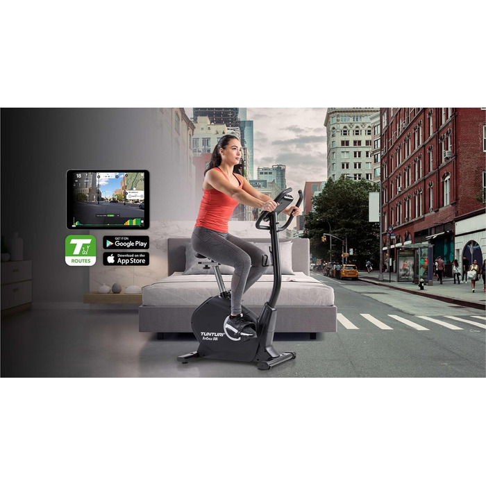 Велотренажер Tunturi FitCycle 50i/70i з LCD-дисплеєм, додатками Zwift і Tunturi Routes, 32 рівня навантаження, сенсором пульсу, для дому, до 150 кг