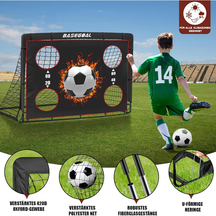 Дитячі футбольні ворота Klappbares Fußballtor 120x90 см та 150x120 см з мішком для транспортування та анкерами для кріплення - для саду, пляжу