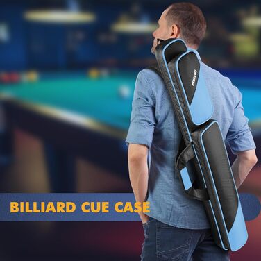 Чохол для більярду на 2 кия з кишенями для аксесуарів, міцний, поліестер, з плечовим ременем та ручкою, м'який, для жінок та чоловіків (Турквіз / Чорний)