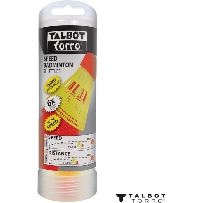 Шаттли Talbot-Torro Speedbadminton – федеральні м'ячі для гри вдень та вночі – стандартні або світлодіодні (LED) м'ячі у багаторазовій коробці (Speed Badminton Shuttles, 490180)