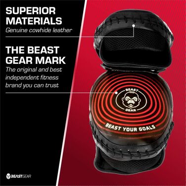 Лапи для боксу Beast Gear з натуральної шкіри, вигнуті, з підтримкою зап'ястя та регульованим ременем для хук, джебу, MMA, кікбоксингу та муай-тай