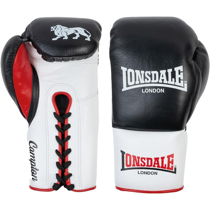 Боксерські рукавички Lonsdale Campton з натуральної шкіри (Чорний/Білий/Червоний, 08 oz R)