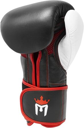 Боксерські рукавички Meister Gel Armor 16oz для тренувань з натуральної шкіри, чорні/червоні/білі, дорослі, з сітчастою сумкою
