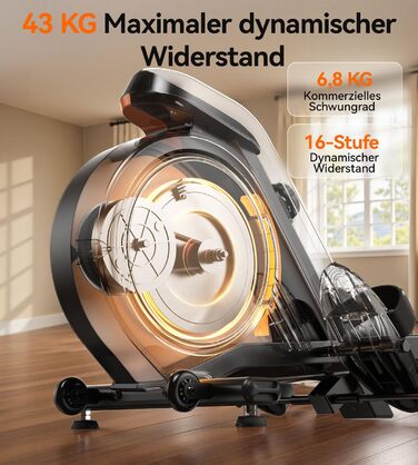 YOSUDA 03-Magnetic Pro Max: Гребний тренажер для дому, ультратихий, 16 рівнів опору, LCD-дисплей, до 160 кг, компактний, проста збірка