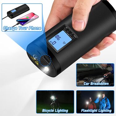 Електрична акумуляторна повітряна помпа VEEAPE 10.3 Бар, 150 PSI з LCD-дисплеєм і LED-підсвіткою для авто, велосипедів, мотоциклів, баскетбольних і футбольних м'ячів