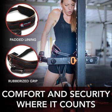 Лідерний пояс для віджимань Dark Iron Fitness з нейлоновою петлею для додаткових ваг (до 122 кг) - 100% шкіряний пояс для чоловіків та жінок, бодібілдингу - аксесуари для спортзалу