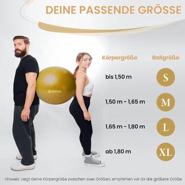 Гімнастичний м'яч / Стілець-м'яч - 4 розміри - Німецька розробка. Антиковзаючий фітнес-м'яч для йоги з пористою поверхнею - міцний та товстий - з насосом та планом тренувань. Ідеально для фітнесу та офісу. XL (для зросту від 180 см) (Охряний, S (для зрост