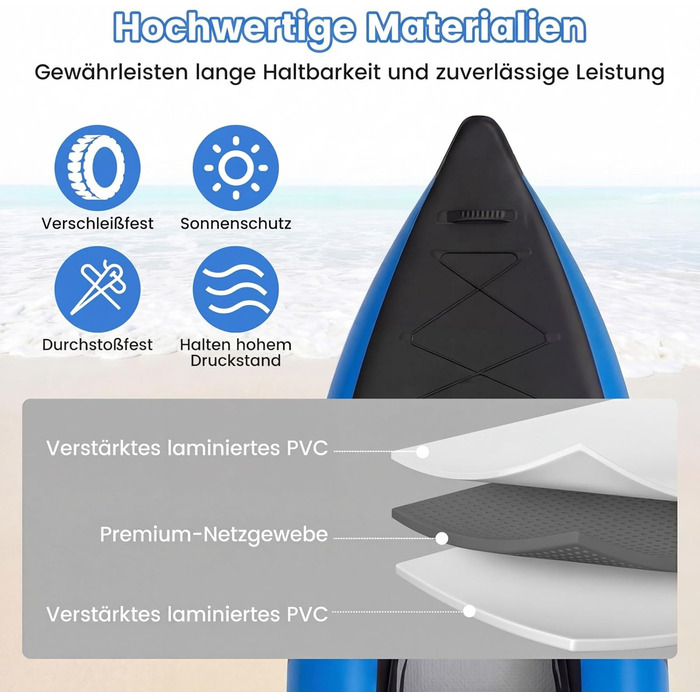 Надувний каяк COSTWAY для 2 осіб з алюмінієвими веслами, EVA-сидінням, насосом та ремкомплектом, блакитний