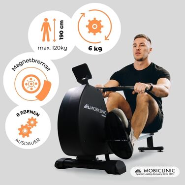 Гребний тренажер Mobiclinic RowFit, магнітний, 8 рівнів, безшумний, LCD, для дому, до 120 кг
