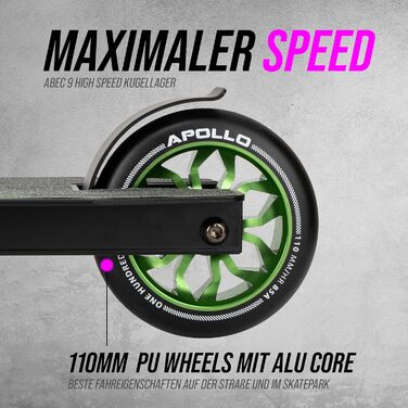 Скутер Apollo Hawk Stunt - фристайл для дітей та дорослих, чорний/зелений