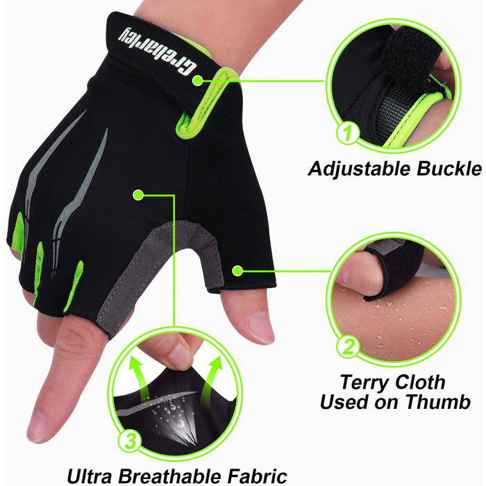 Велосипедні рукавички Grebarey для гірського велосипеда, чоловічі та жіночі, з антиковзаючою поверхнею та амортизацією, розмір S, зелені
